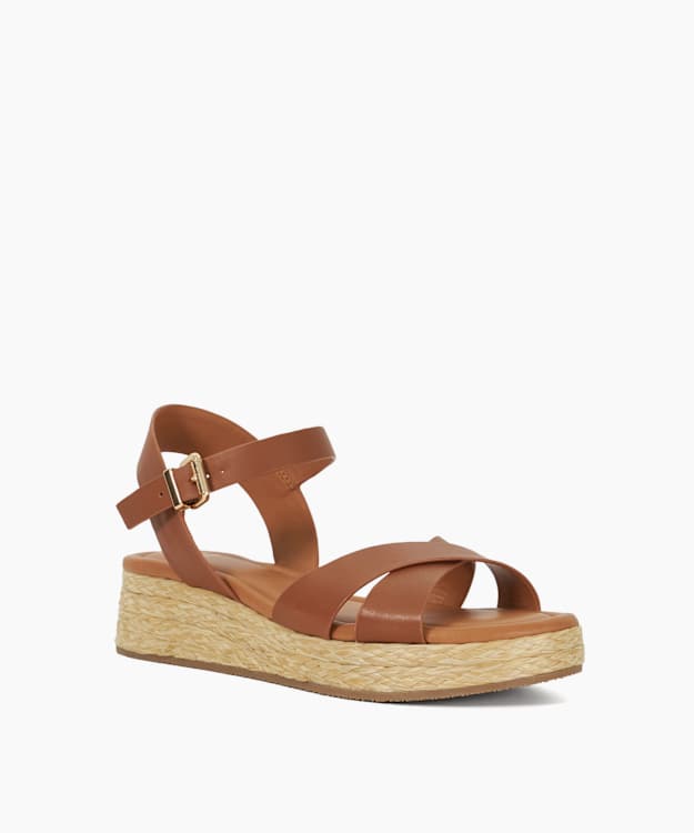 Littleton Tan - Leather Raffia Flatform Sandals
