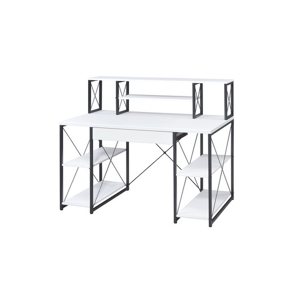47''L Amiel Music Recording Studio Computer Desk with 1 Drawer and 8 Open Compartment, Faux Concrete & Metal Sled Base