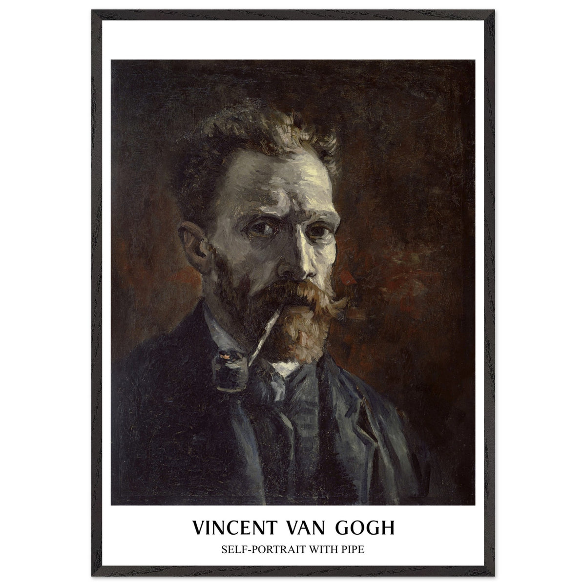 Artfulprints Poster met Lijst Vincent van Gogh - Self-portrait with pipe  - 70x100 cm - Bruin