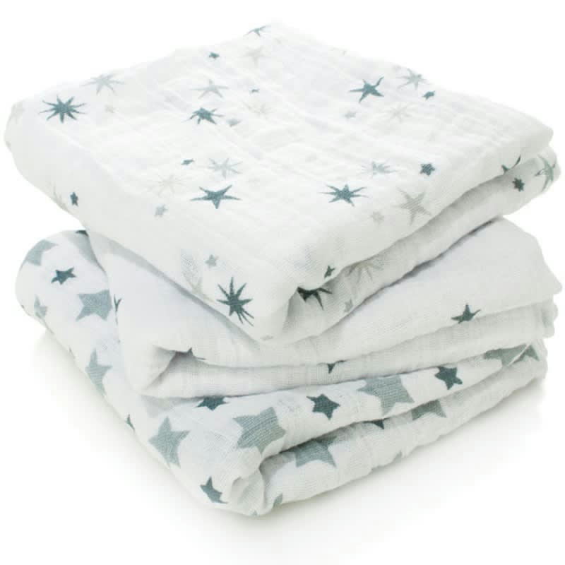 TWINKLE - Lot de 3 musy-langes bébé en mousseline de coton blanc a motifs