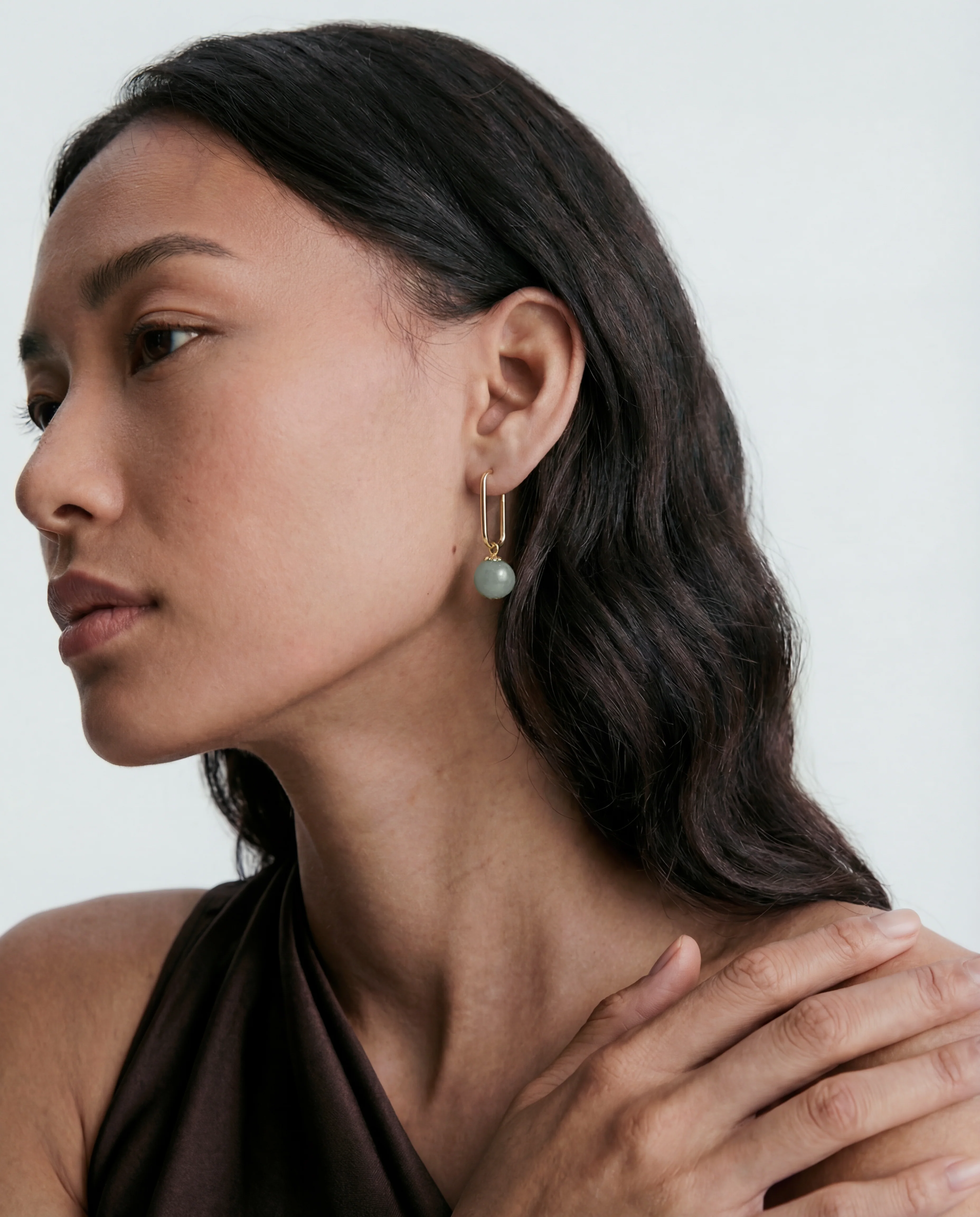 Pin — Green Jade Bead Gold Earrings