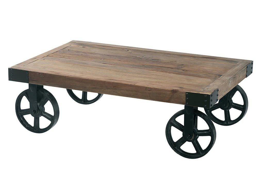 ROULETTES - Table basse sur roues bois et acier