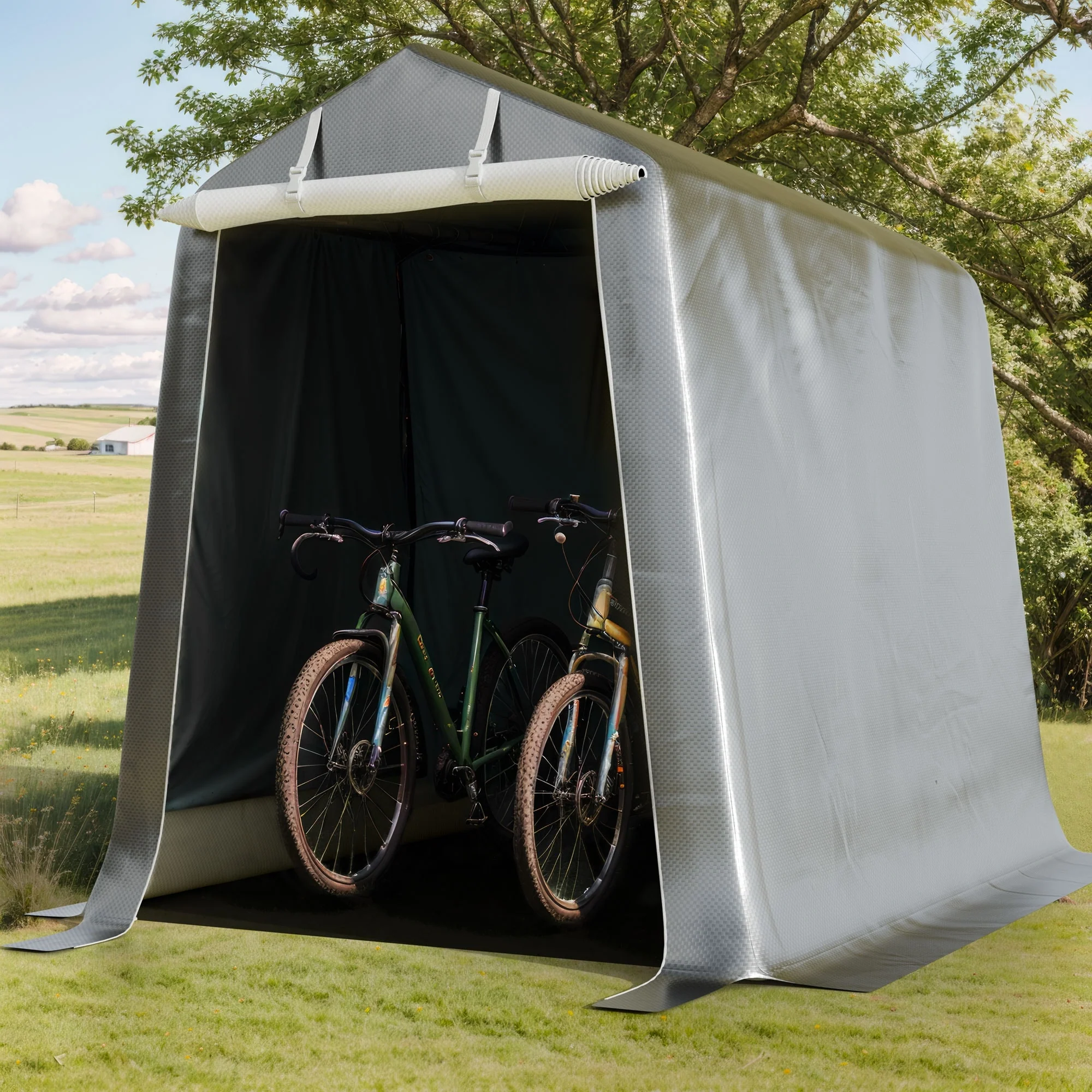 Futzca 6x8ft Portable Shelter Shed, 7ft High Outdoor Storage - N/A