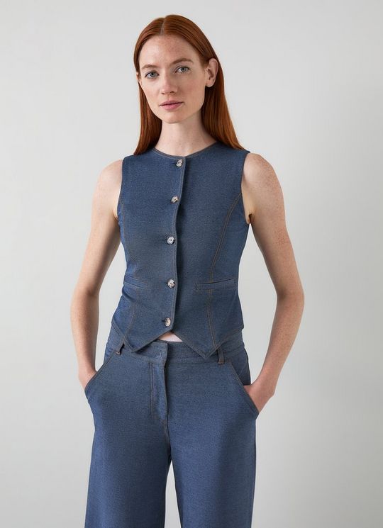 Freya Midnight Stretch Ponte Denim Cotton Waistcoat