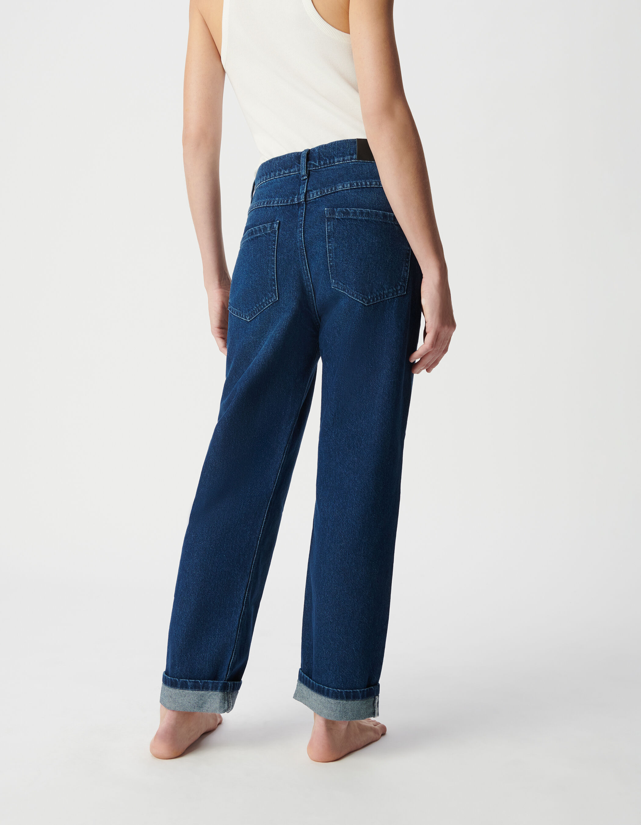 Jean boyfriend bleu cropped Femme