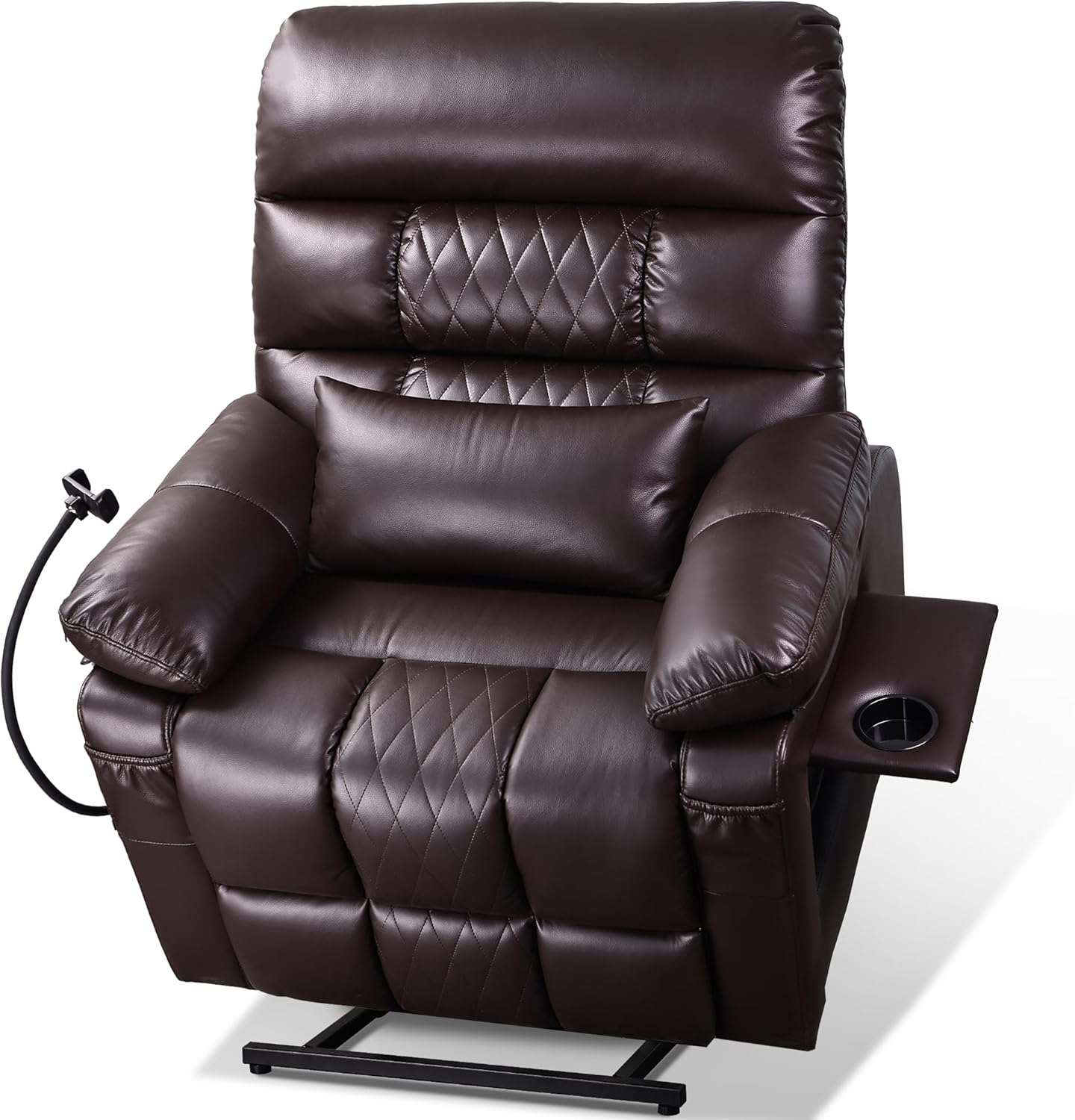 Dual Motor Recliner Chair with Heat & Massage, Faux Leather Power Lift Recliner Chair for Elderly, Cup Holder Tray, Phone Holder, Detachable Armrests, USB & Type-C Ports, Pillow (Brown, Large)