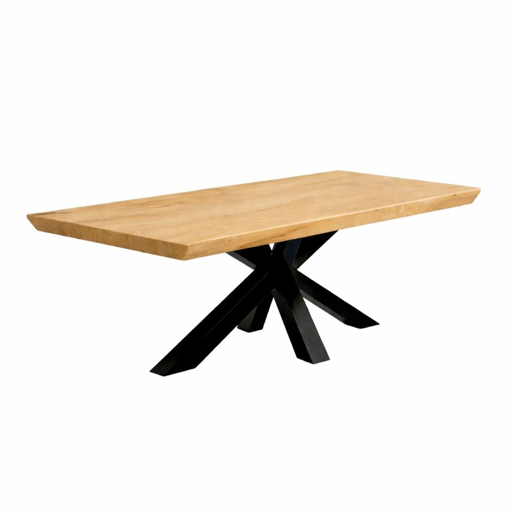 Table extensible chêne huilé bords biseautés pied noir 180 cm PALERME