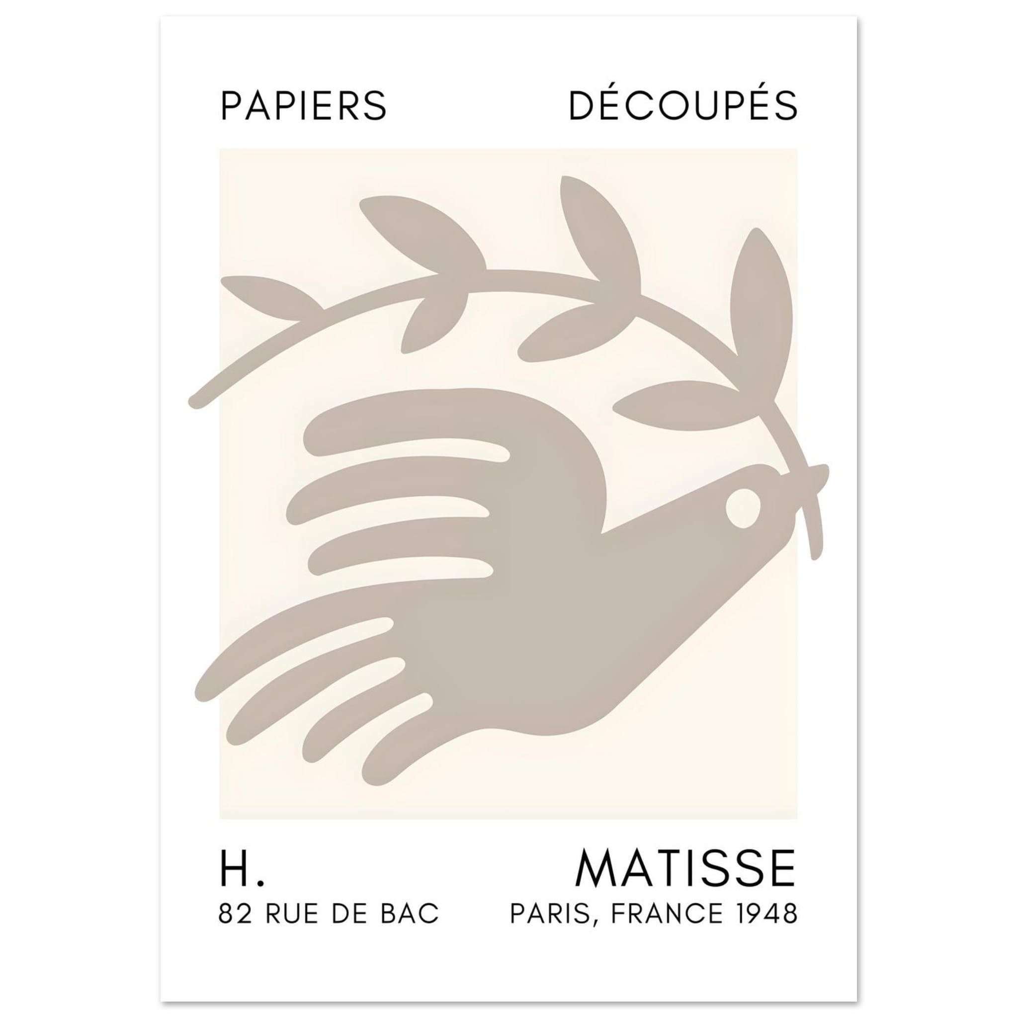 Artfulprints Poster Matisse - Peace dove grey  - A4 21x29.7 cm - Grijs