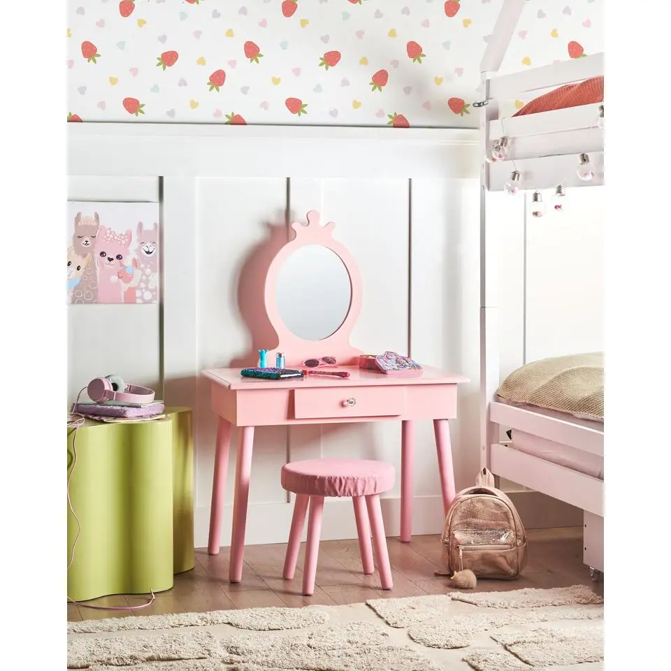 MARGIE - Kinderkaptafel met krukje - Roze - MDF