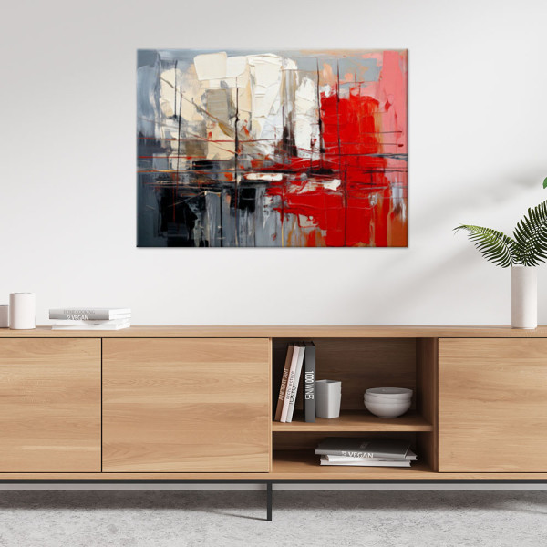 Feeby Abstrakcja obraz nowoczesny do salonu, Czerwony beżowy szary 60x40