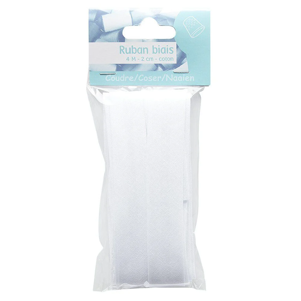 Ruban biais en coton blanc