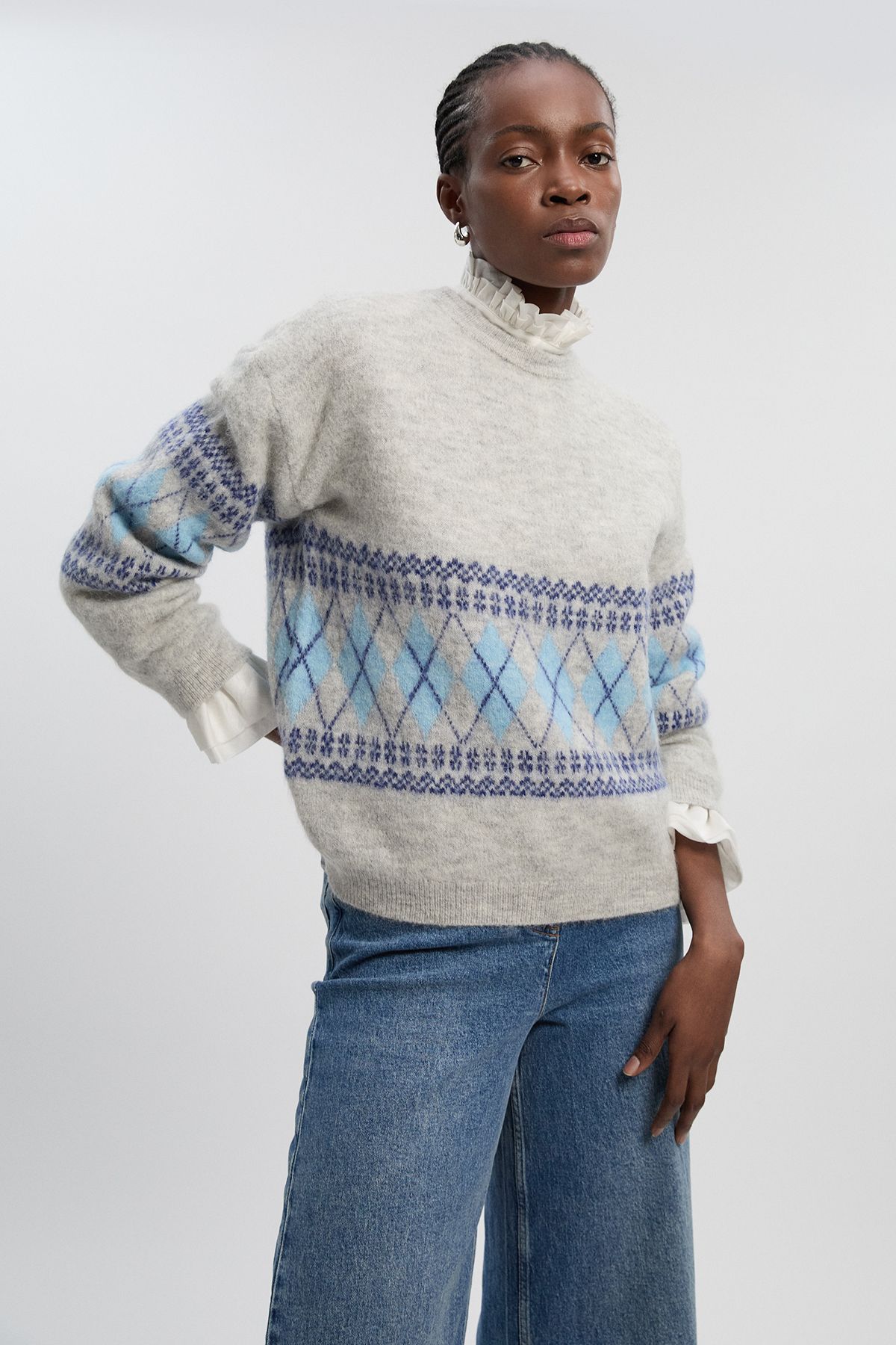 KarenMillen Premium Alpaca Wool Blend Fairisle Knitted Jumper