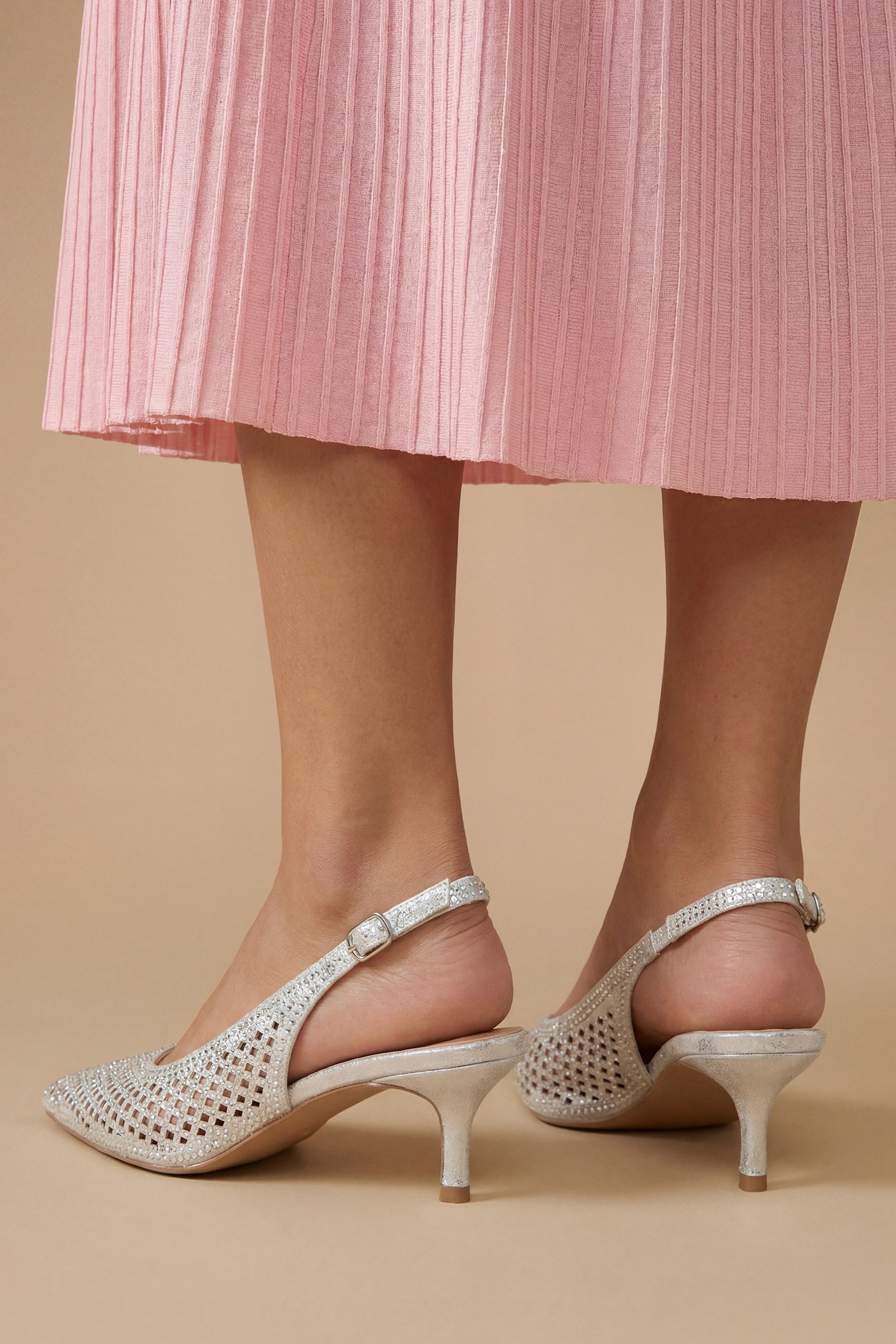 Oasis Diana Sequin Slingback Kitten Heel Point Court Shoes