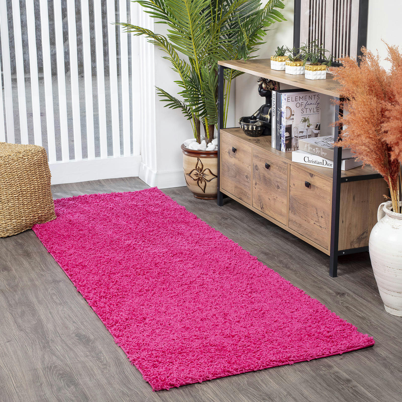 LILLY - Tapis de Couloir Shaggy Uni Chic Fuschia 80x220