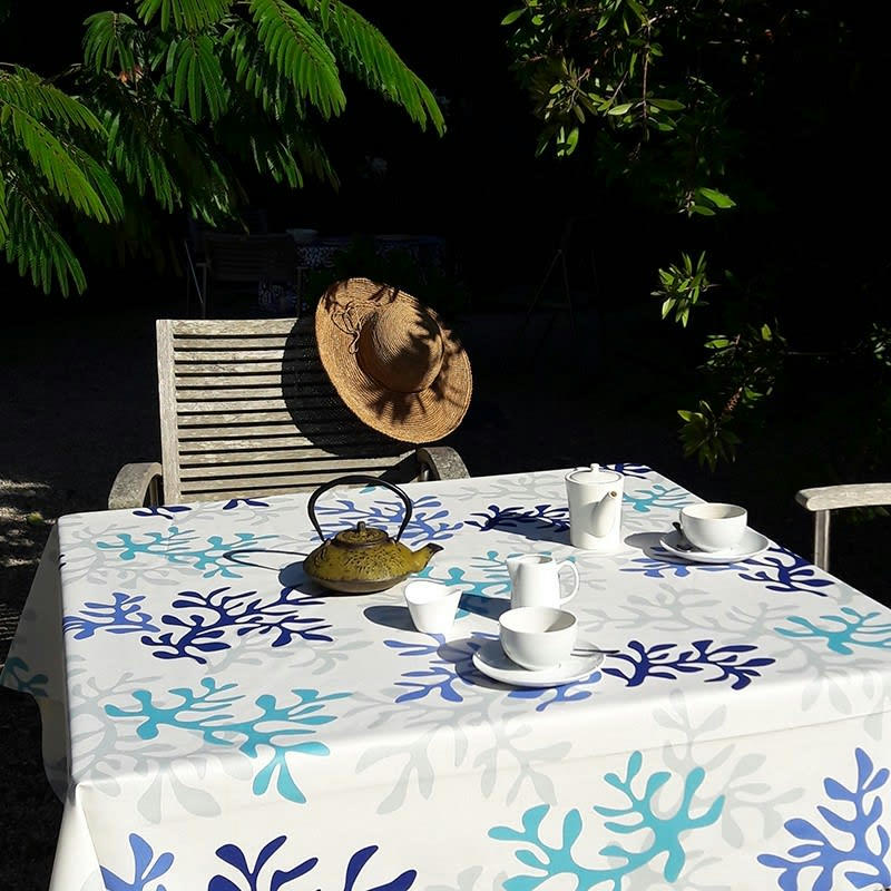 CORAIL - Nappe enduite ovale 160 x 200 cm bleue