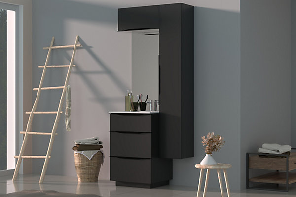 Meuble de salle de bains haut noir mat l.60 x H.30 x P.30 cm, Pamili