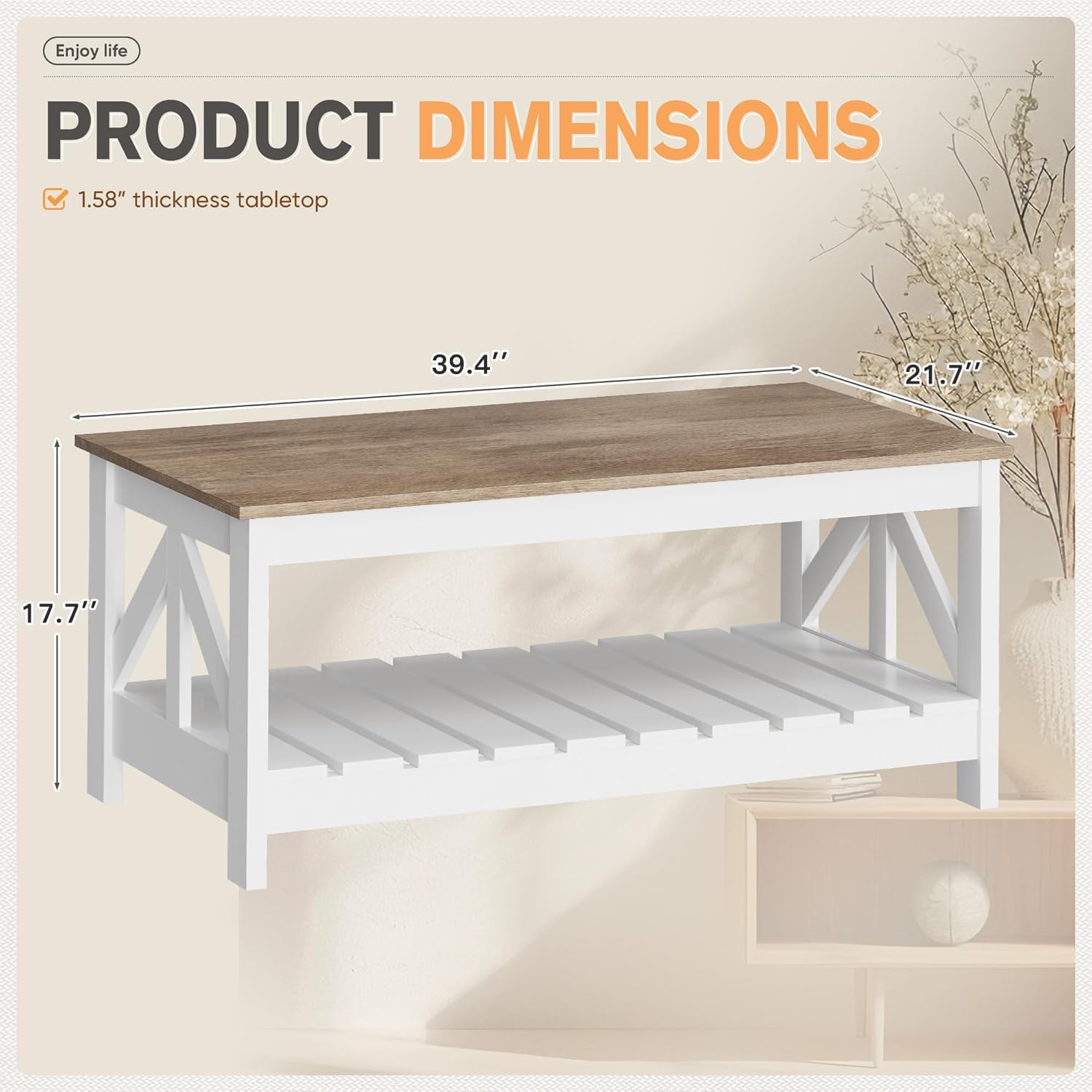 YESHOMY Farmhouse Coffee Table, Coffee Tables for Living Room, Farmhouse Square Coffee Table with Storage, Couch Table, Small Tables for Small Spaces, Gray & White