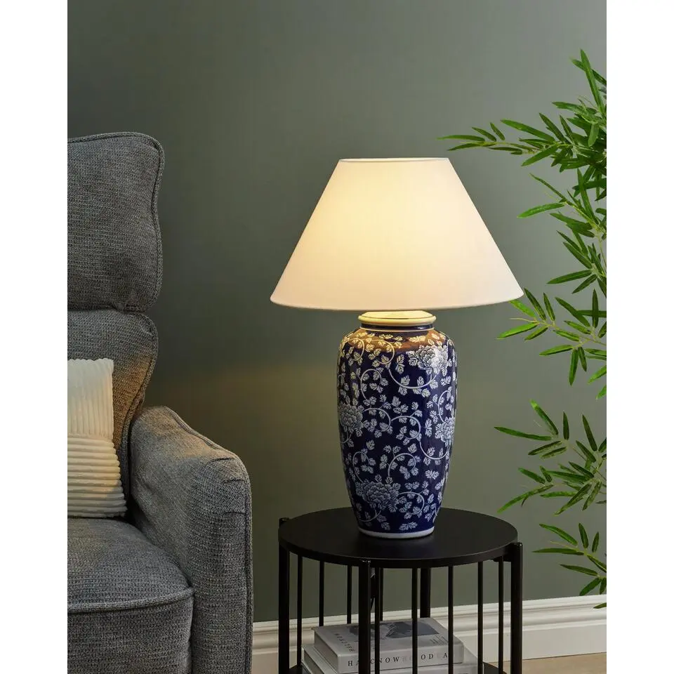 ANGELES - Tafellamp - Wit/Blauw - Porselein/Linnen