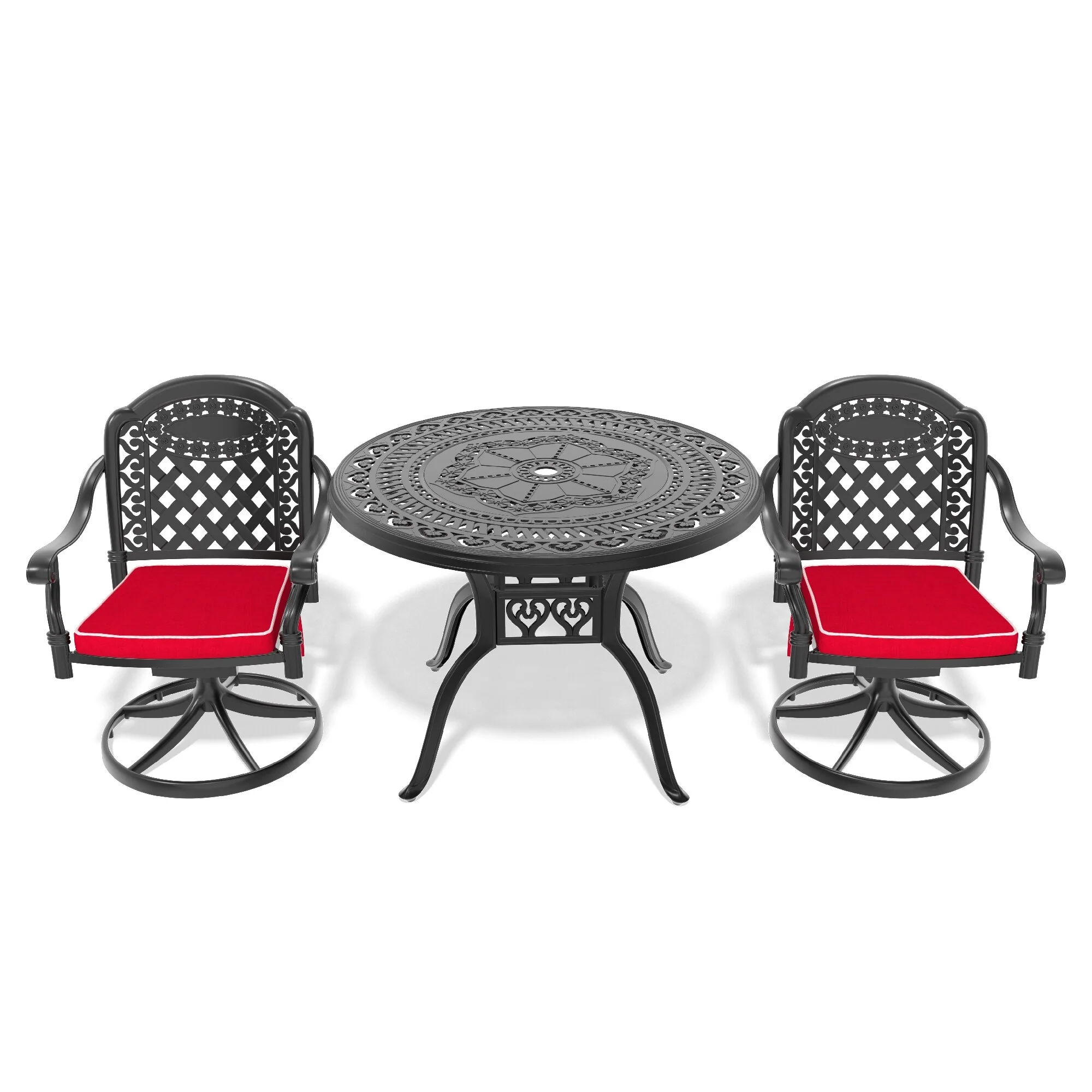 3-Piece All-Weather Cast Aluminum Dining Set, Include 2 Swivel Chairs and 39.37 Round Table With Black Frame