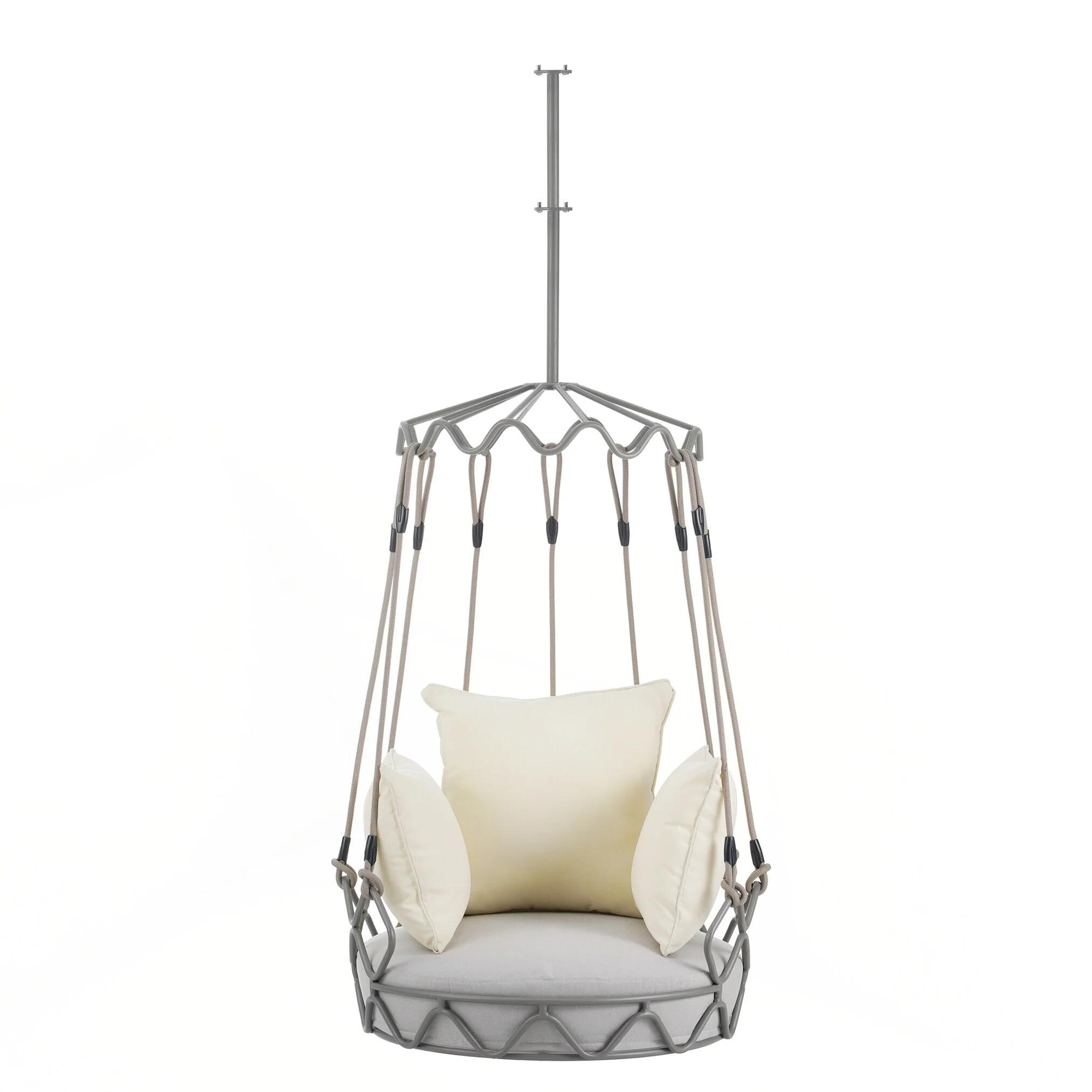 Outdoor Porch Swing Chair Hanging Basket, Hanging Chair with UV Resistant Cushion, Olefin Fabric for Patio Porch, Balcony