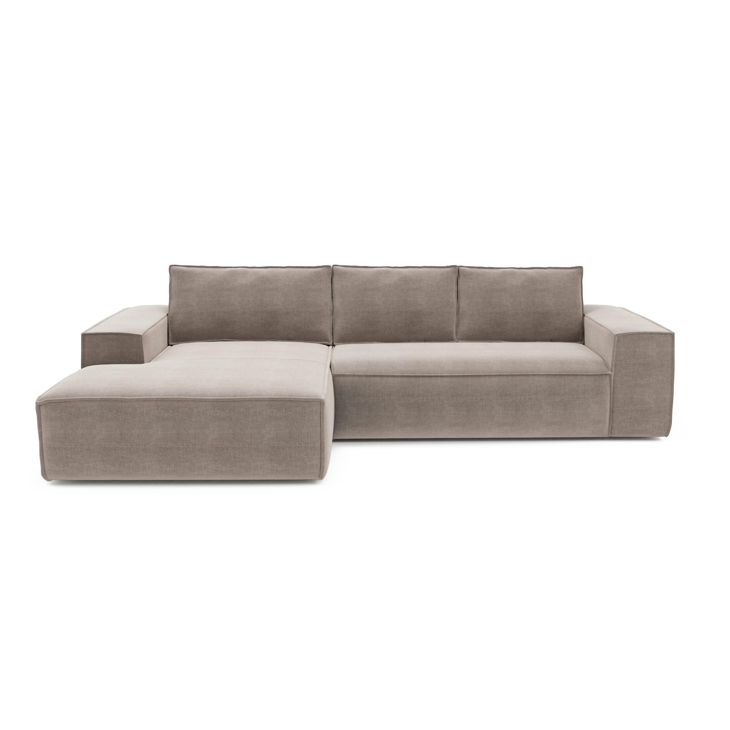 JOAN - Canapé convertible angle gauche dunlopillo velours taupe 140cm