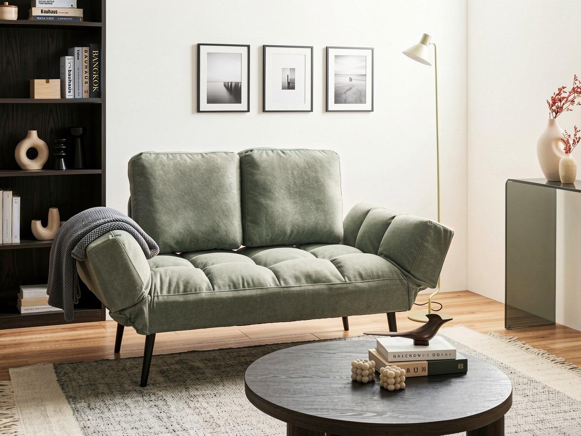 Sofa Bed 2 Seater BREKKE Fabric Light Green