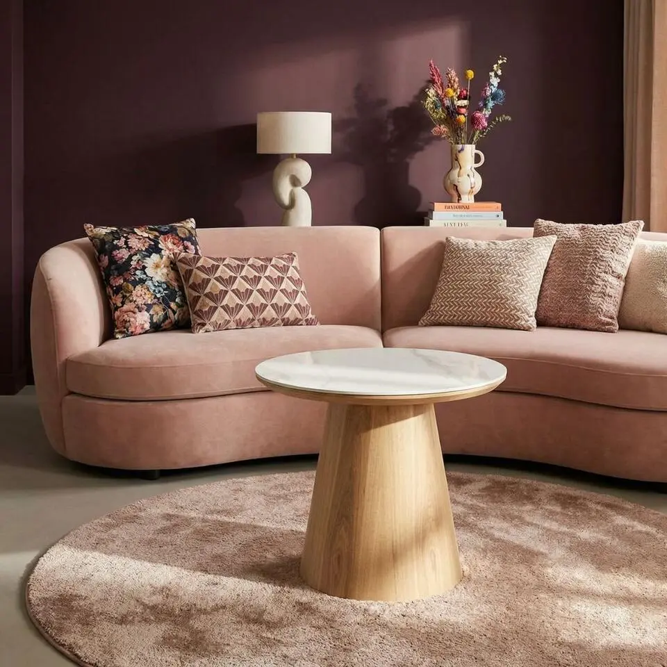 Bijzettafel Wit Keramiek/Naturel - &Oslash;60x55cm - Alba