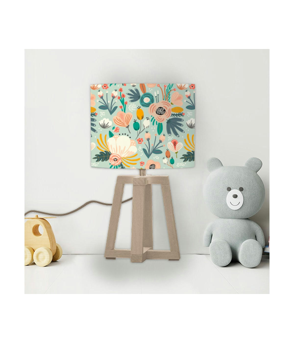 ENFANT - Abat-jour chevet Floral Bleu doux D: 25 x H: 20