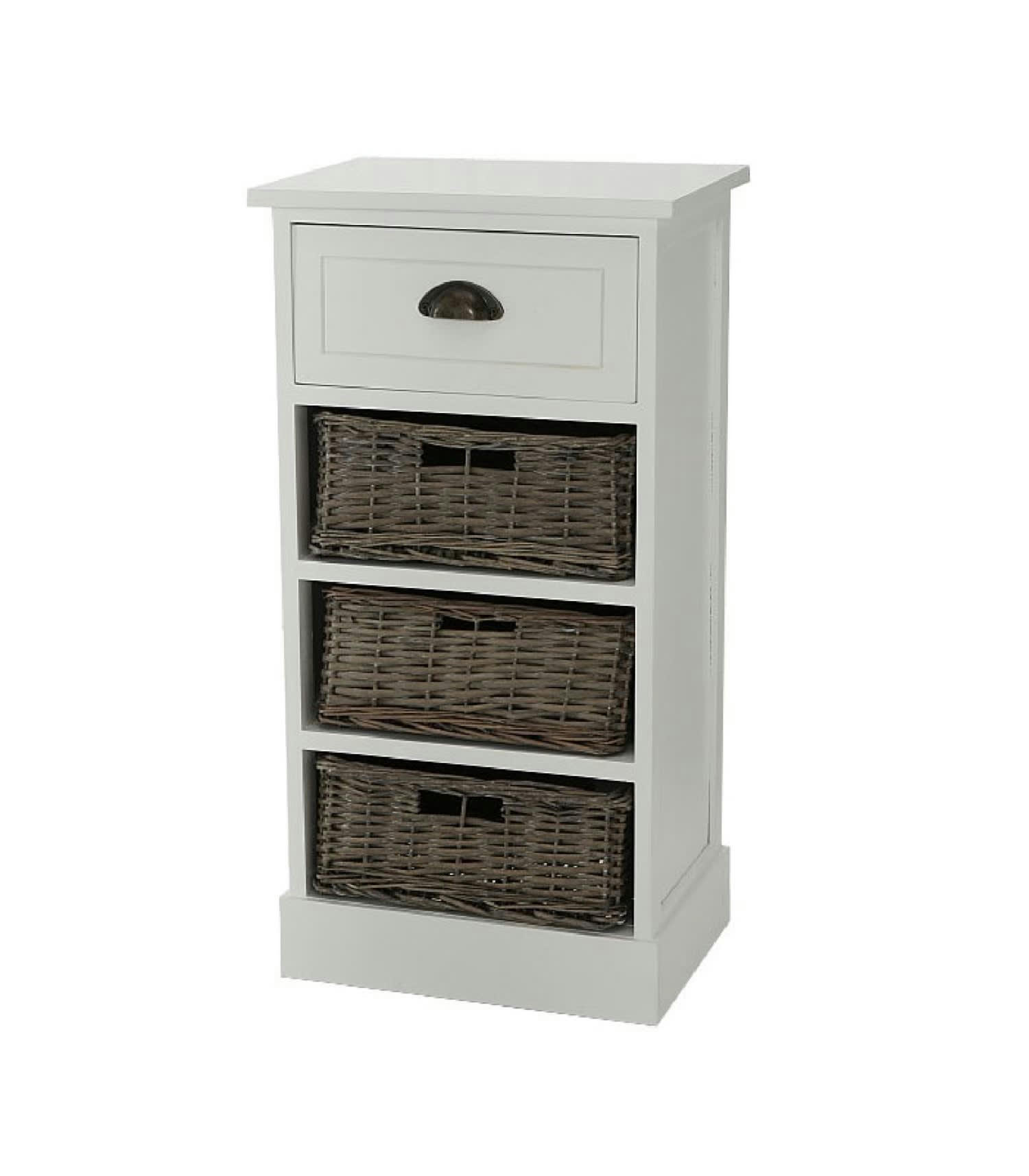 OSIER - Table de chevet bois blanc 4 tiroirs osier