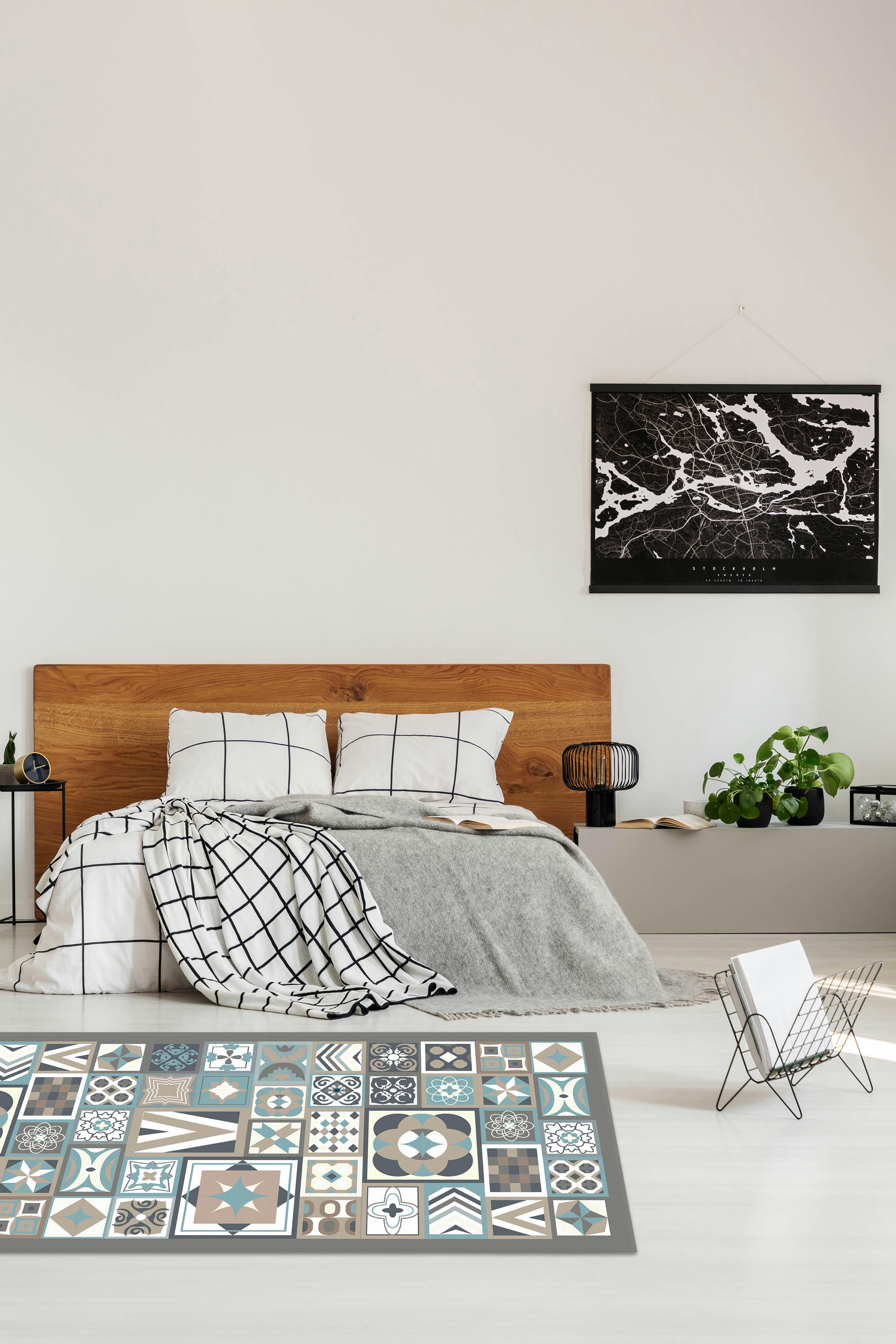 - Tapis vinyle style carreaux ciments bleu 100x140cm