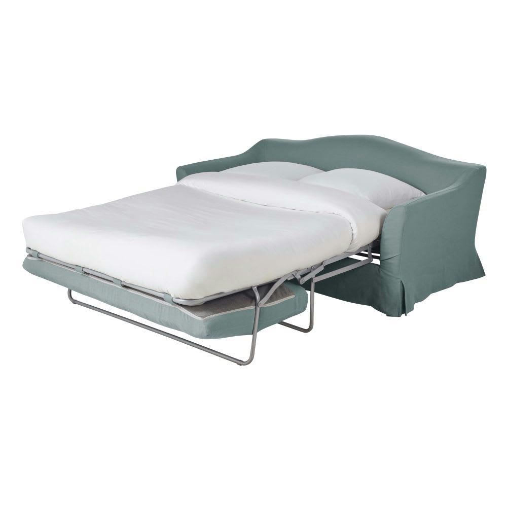 Anaelle - Canapé convertible 2 places en lin bleu céladon