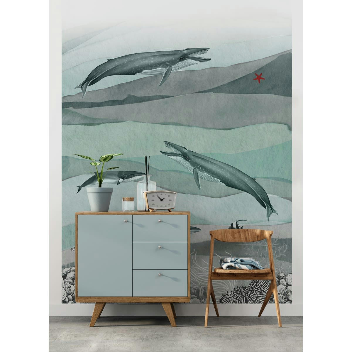 MOBY KID - Papier peint panoramique en Papier Bleu gris  192x285