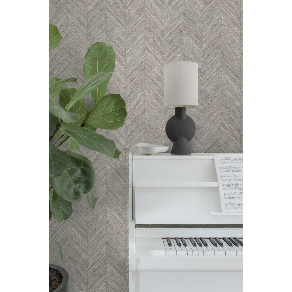 Sanders & Sanders behang visgraat-motief donker beige - 53 cm x 10 m