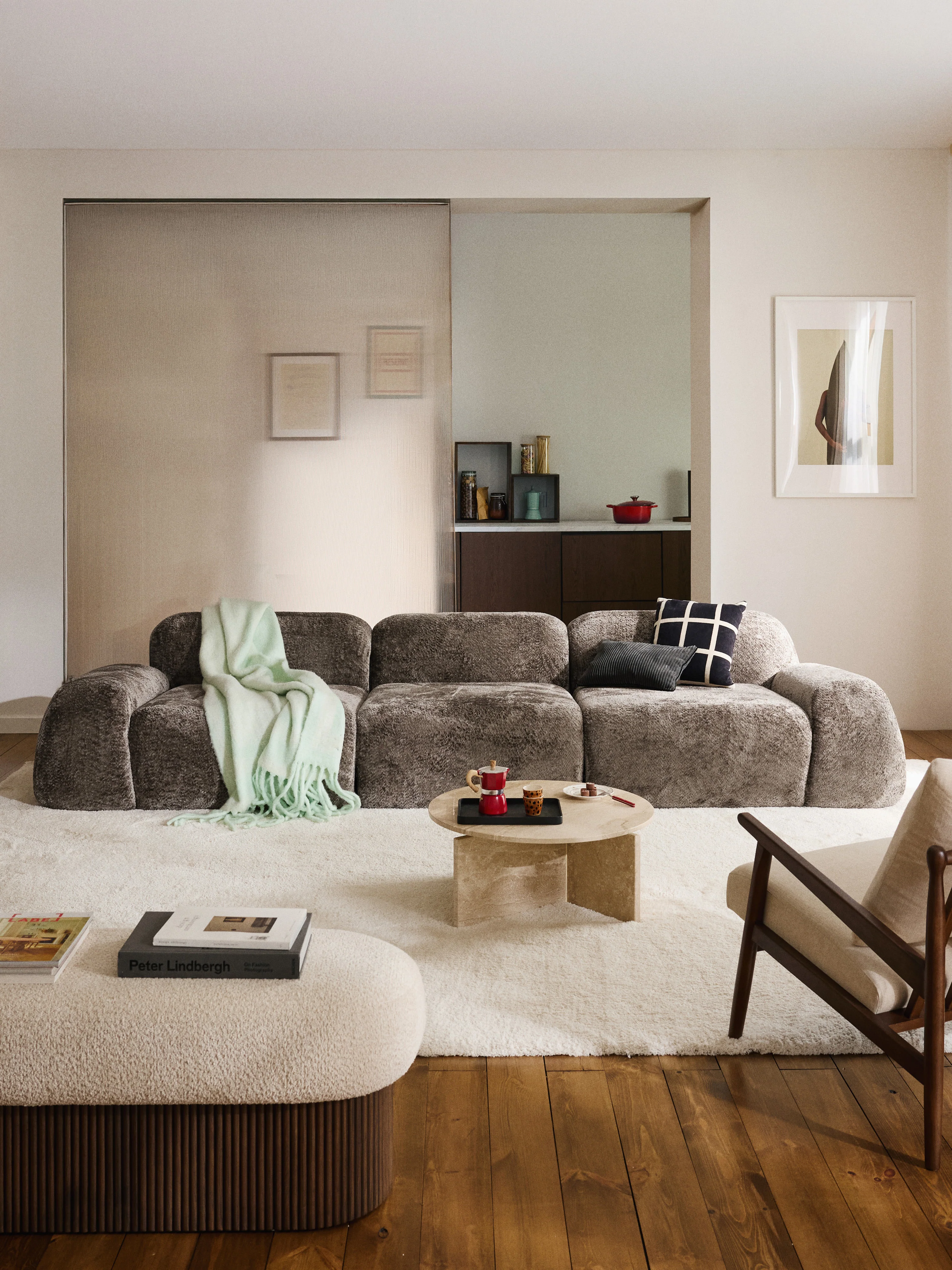 Modulares Teddy-Bouclé-Sofa Wolke (4-Sitzer)