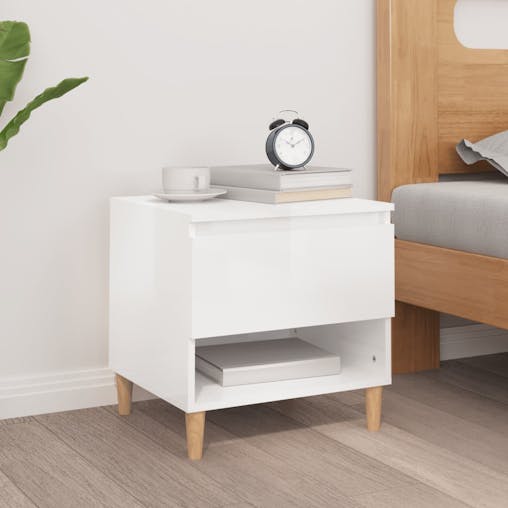 NNEVL Bedside Table High Gloss White 50x46x50 cm Engineered Wood