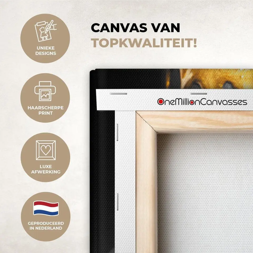 MuchoWow Canvas Schilderij 60x40cm Vrouw Zwart Goud Gezicht