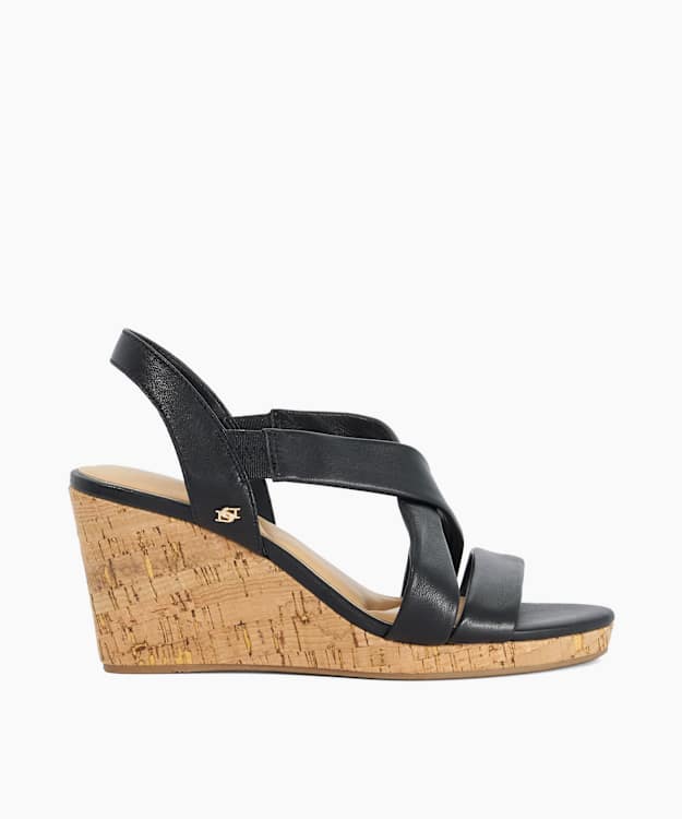 Kamies Black - Leather Cork Wedge Sandals