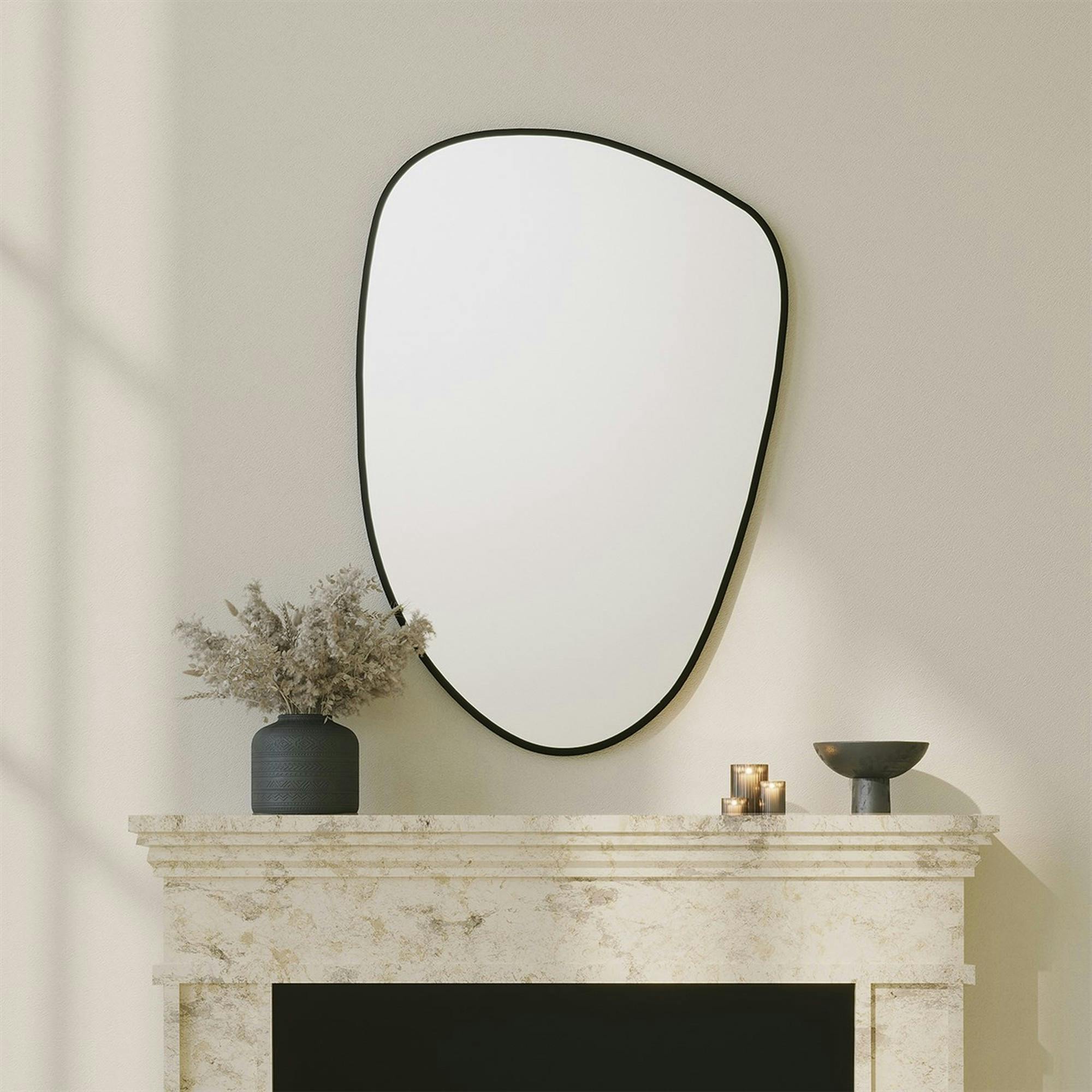 Miroir design organique bord noir 91 cm, forme fluide CODY