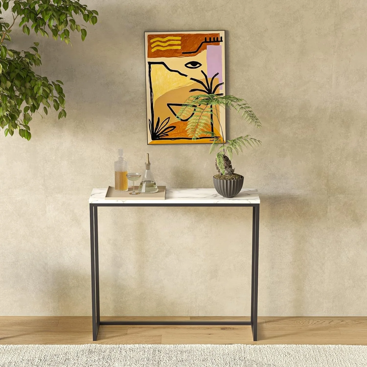 Roomfitters White Faux Marble Console Table