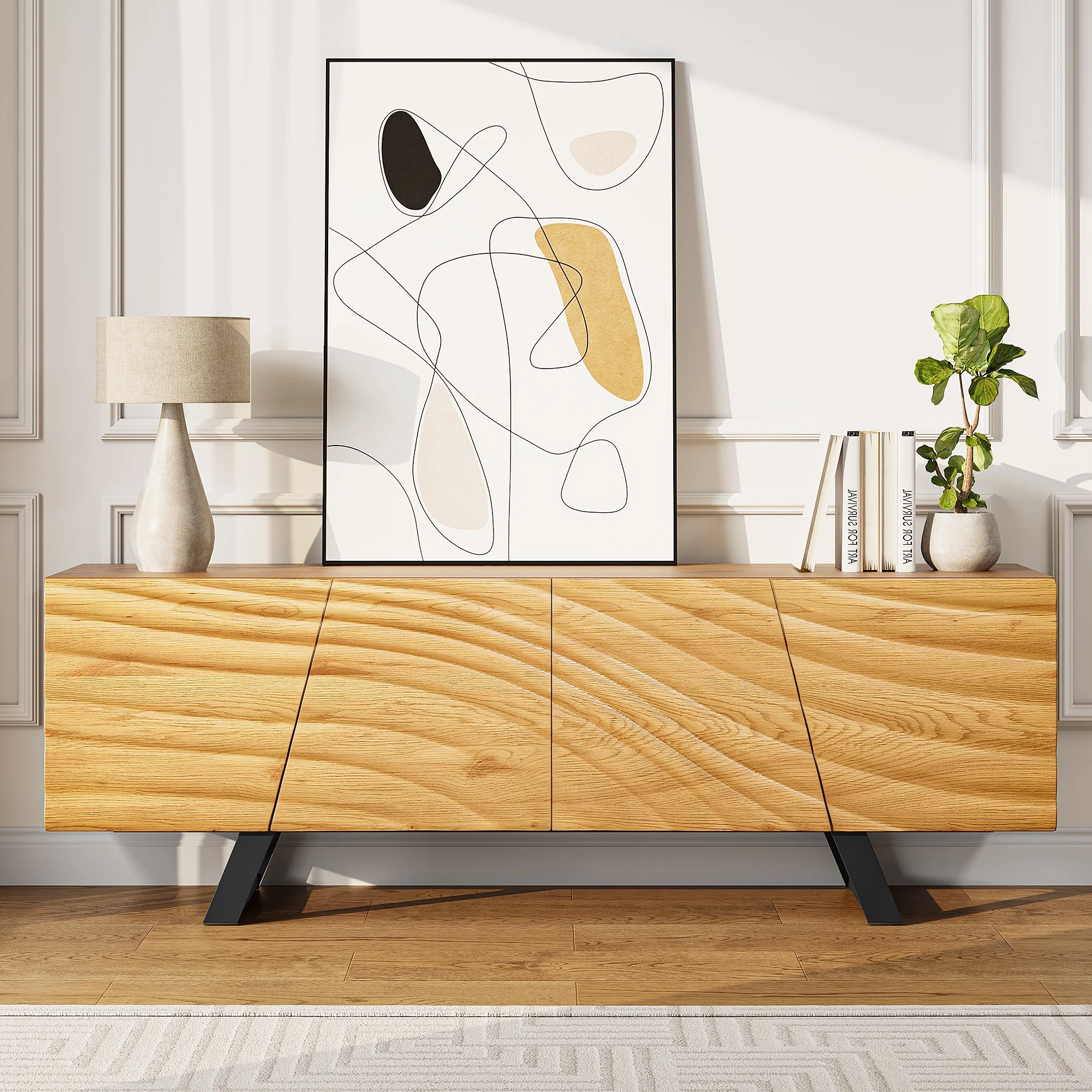 Moasis 63-inch Water Ripple Relief 4-Door Storage TV Stand - 63