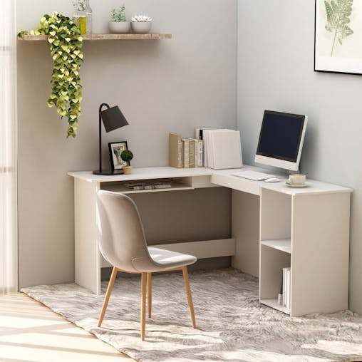 NNEVL L-Shaped Corner Desk White 120x140x75 cm Engineered Wood