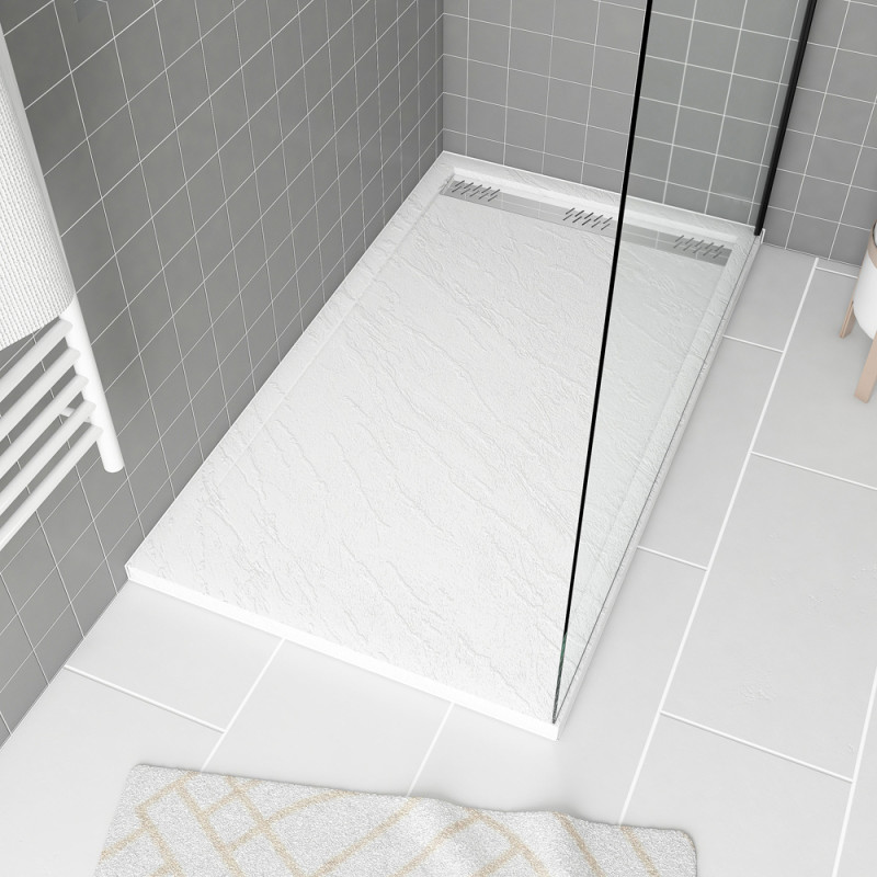 Receveur de douche avec grille linéaire Pedra blanc 80 x 140 cm AURLANE