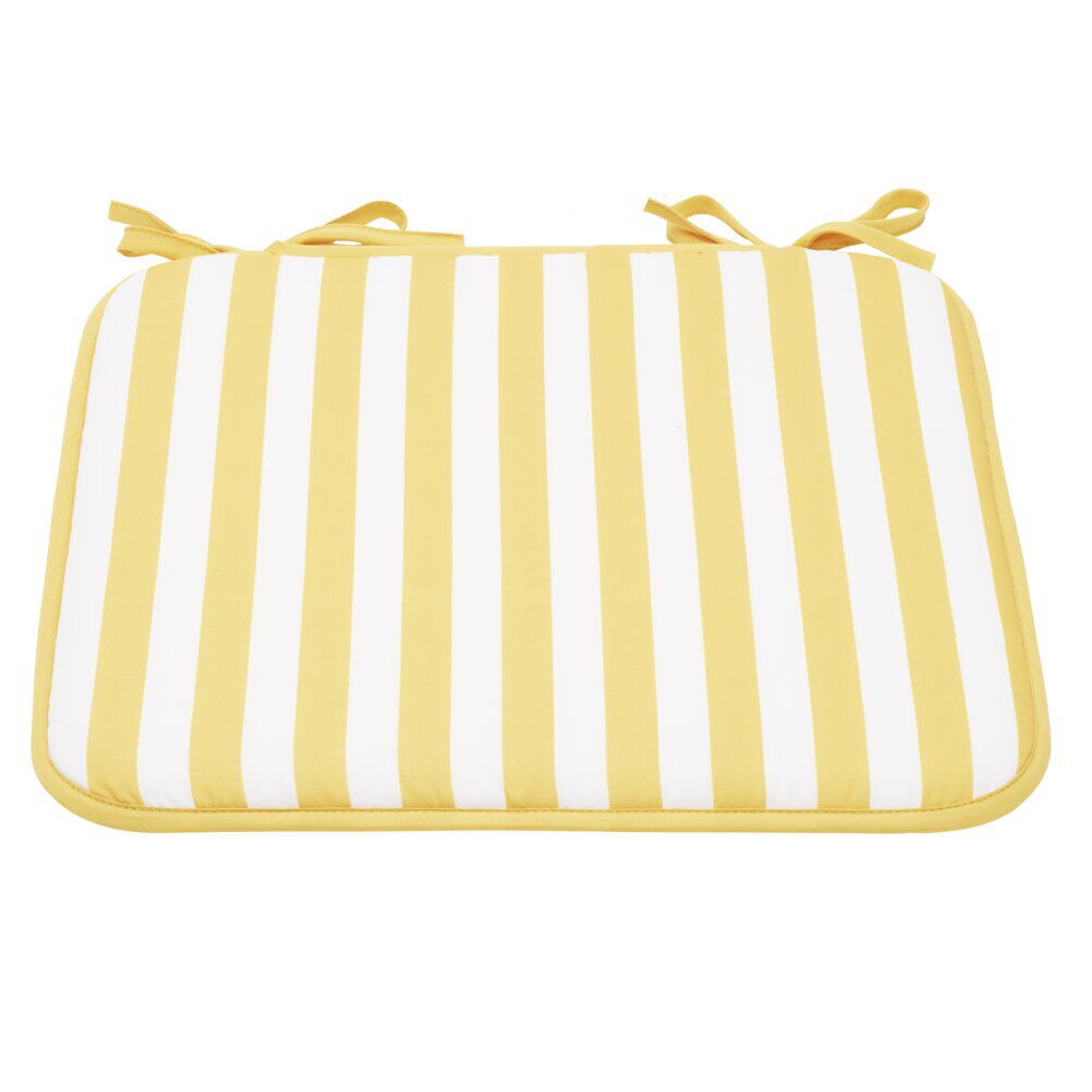 Galette de chaise carrée rayures bayadères blanches et jaunes 40x40cm