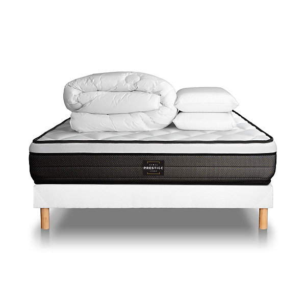 Pack sommier kit matelasRessorts ensachés et mémoire de forme avec couette et oreillers