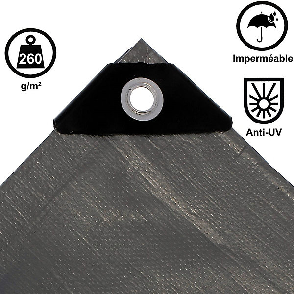 Bâche de protection grise ultra résistante - 260 g/m² - 2 x 4 mètres GT Market