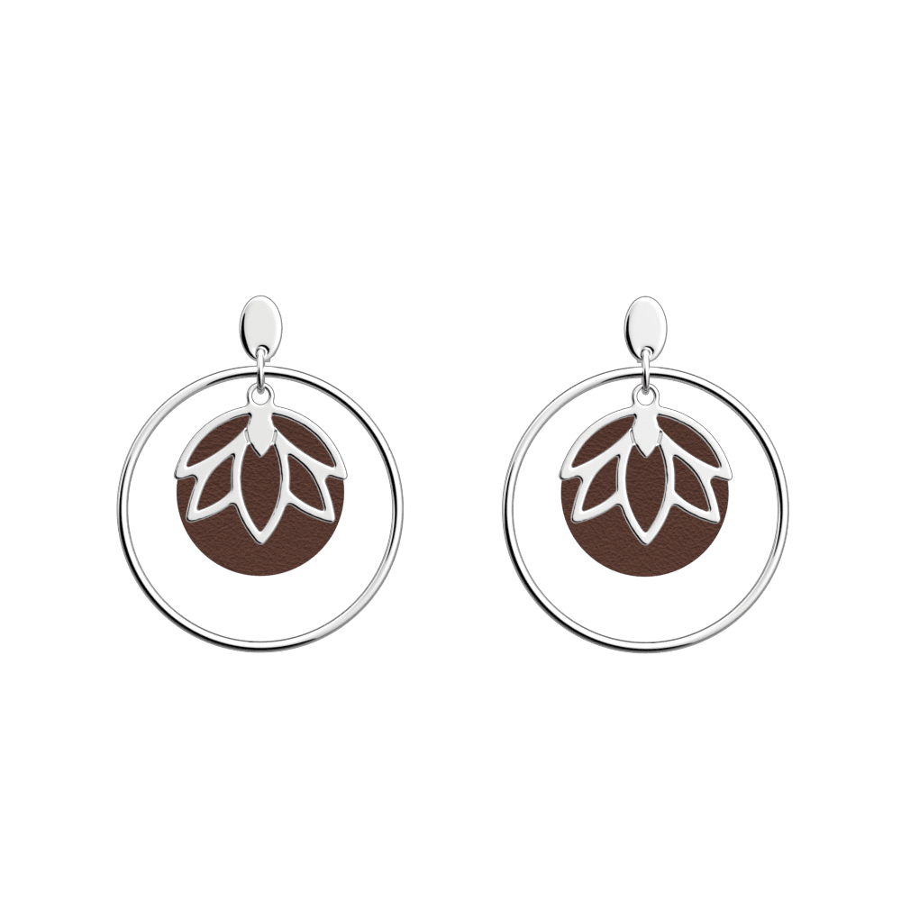 Boucles d'oreilles Lotus, cuirs réversibles Marron Glacé / Mocha