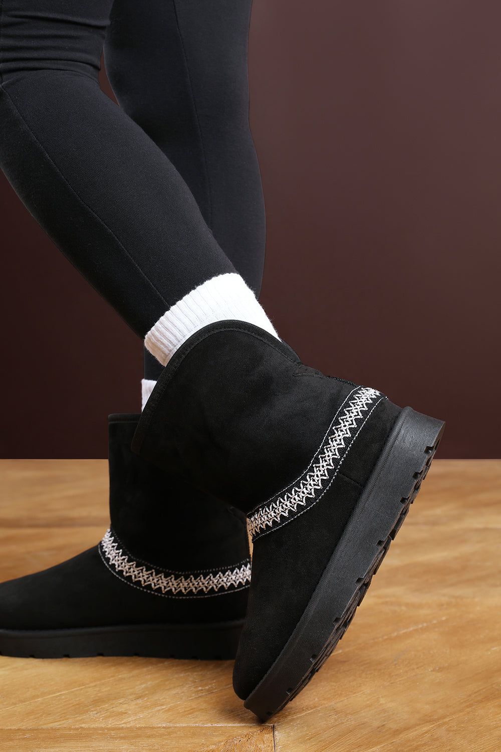 Where's That From Flora' Suede Flat Slippers with Embroidered Trim Detail