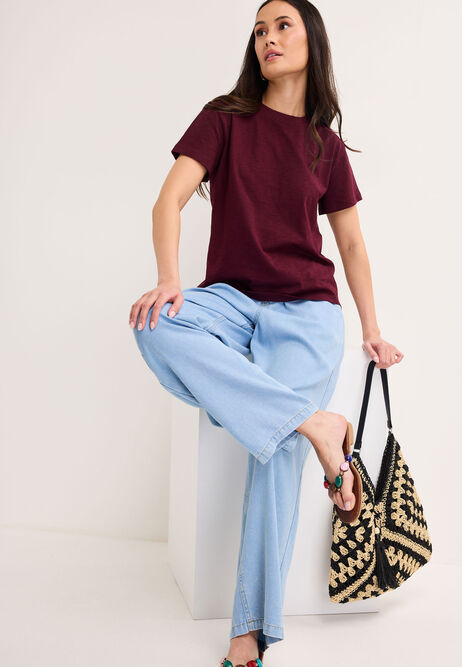 Womens Burgundy Cotton Short Sleeve T-Shirt