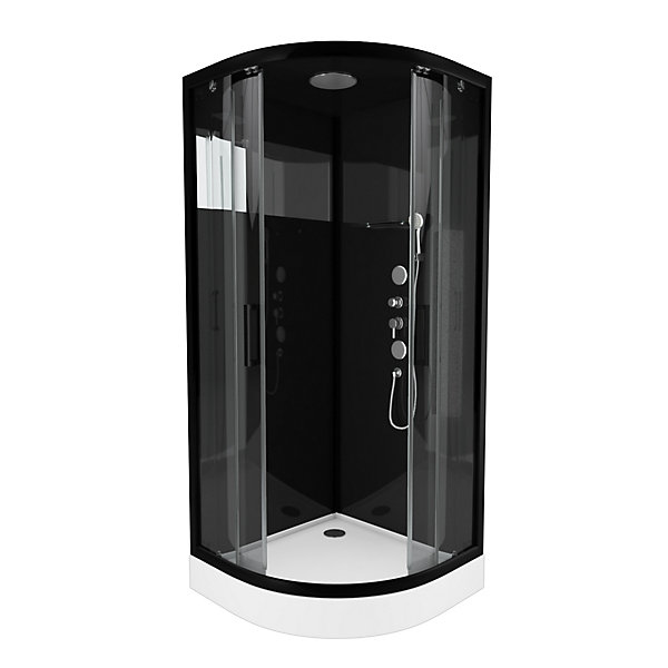 Cabine de douche 1/4 de cercle l.90 x L.90 x H.215 cm – design noir, hydromassante, miroir intégré, Galedo Mirror 2 Round