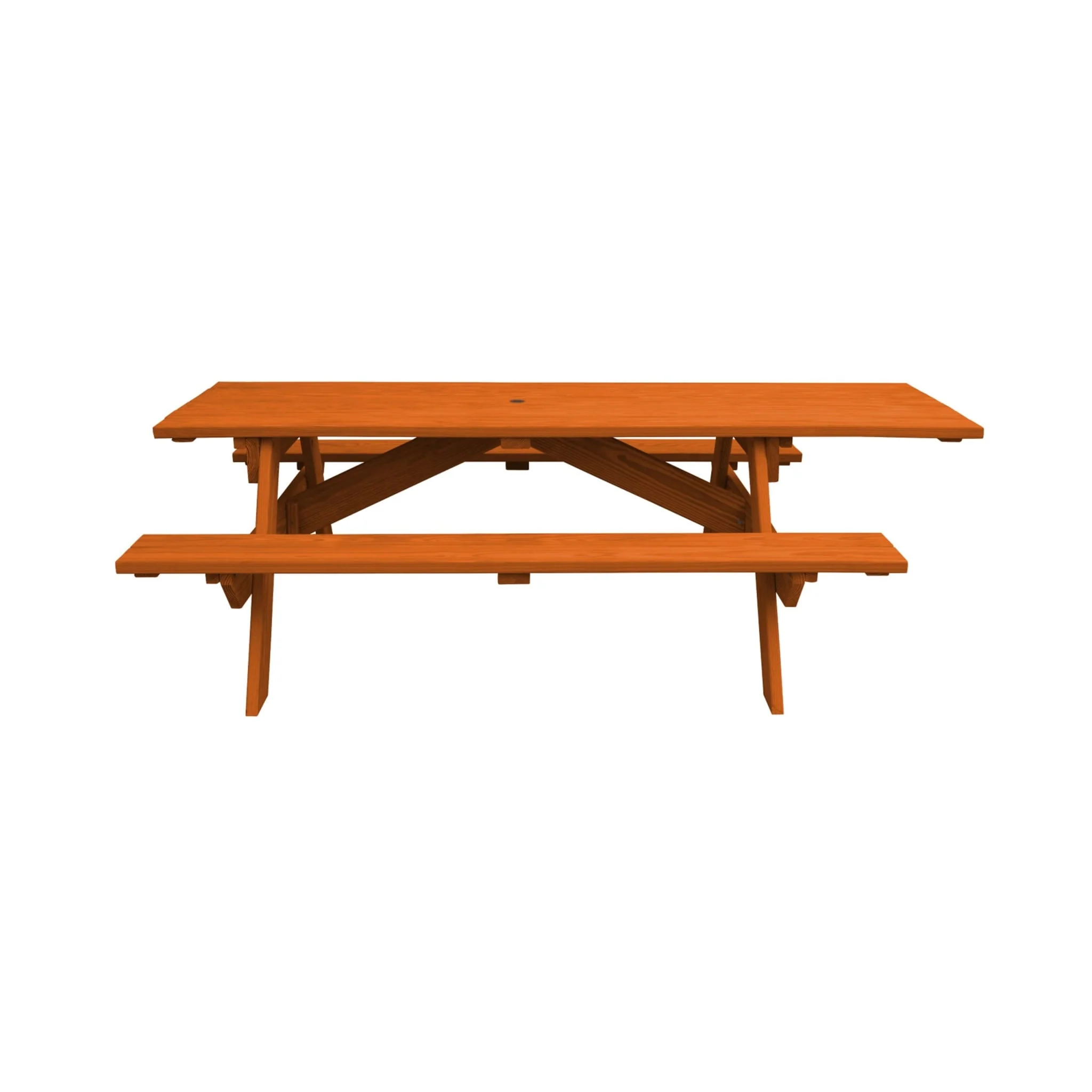 HomeRoots 94 Redwood Solid Wood Outdoor Picnic Table with Umbrella Hole